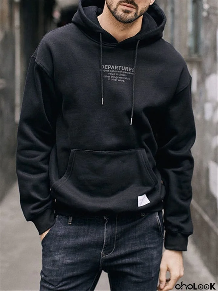 Fashion Classic Letter Print Drawstring Sports Hoodie for Men