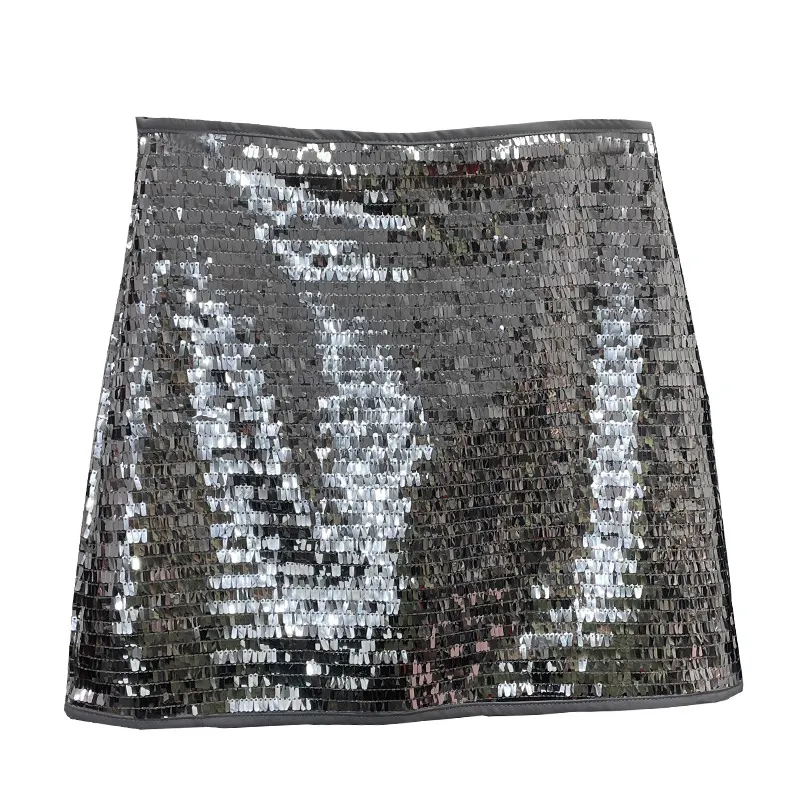 Brownm Real Shooting Heavy Industry Flash Shiny Piece High Waist Thin A Short Skirt Picts Anti-Walking Bag Hip Step Skirt 8108