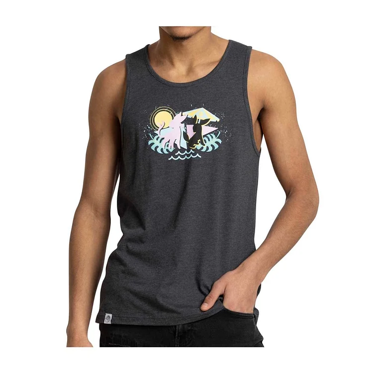 Espeon & Umbreon Summer Fun Charcoal Fitted Tank Top - Men