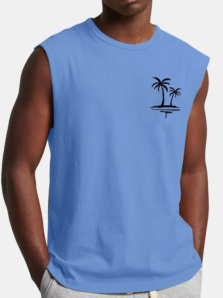 Men's Comfortable And Casual Solid Color Coconut Print Sleeveless T-shirt