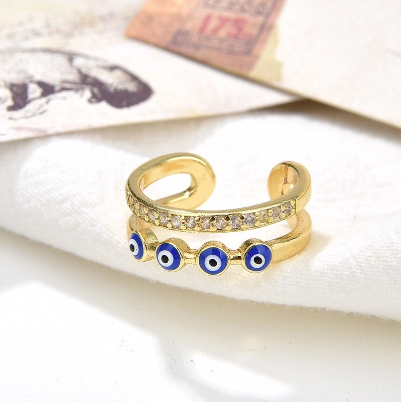 Fashion Devil’s Eye Copper Inlay Zircon Open Ring 1 Piece