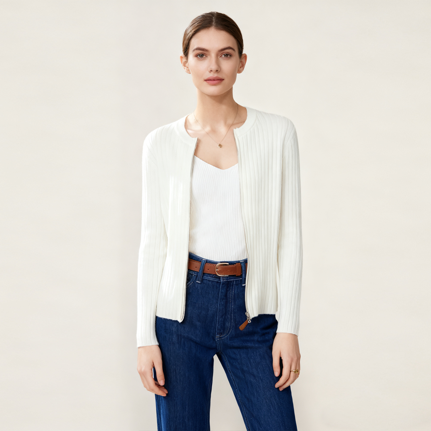 Cashmere Shirt Women's Zipper Knitted Crew Neck Slim Fit REAL SILK LIFE
