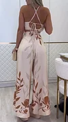 Women's Halter Top + Trousers Printed Holiday Three-piece Suit