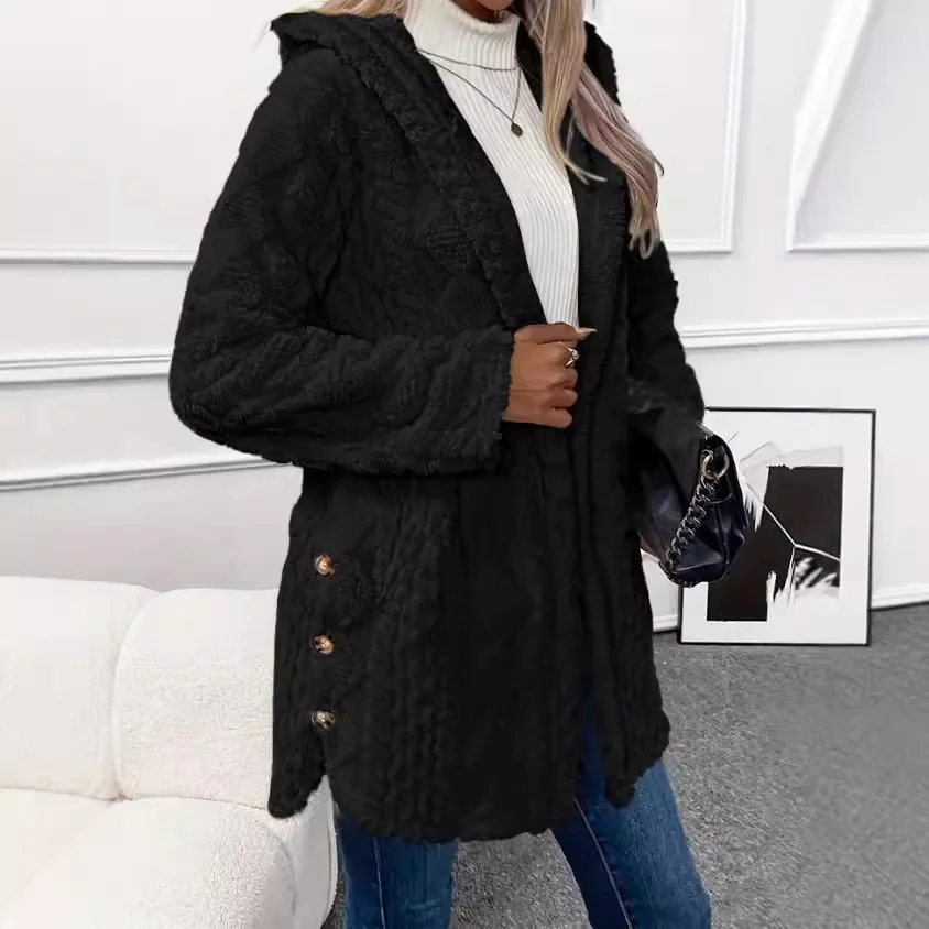 Nigikala Nigikala 2025 Ebaywish Hooded Solid-Colored Open-Shirt Button-Buttoned Long-Sleeved Casual Jacket