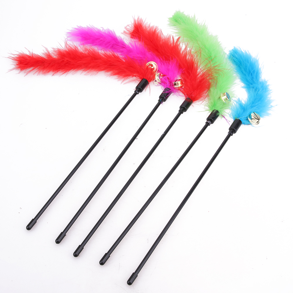 

5pcs Cat Kitten Pet Teaser Turkey Feather Interactive Stick Toy Wire Chaser, 501 Original