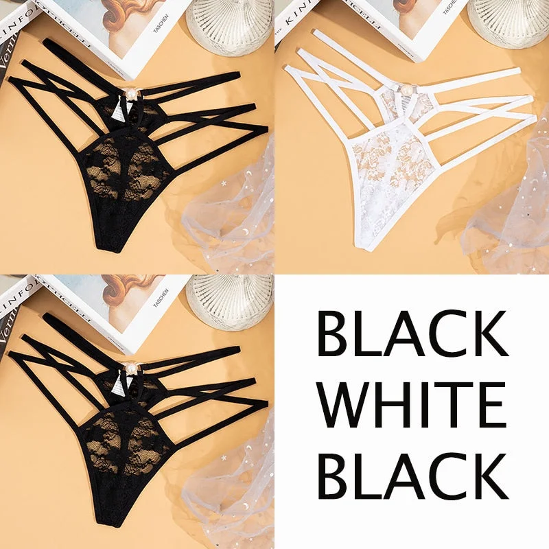 Sexy Lace Floral Thong Women  Seamless Panties Perspective Thongs Ladies Underwear Female Low Rise Cross Strap G-string