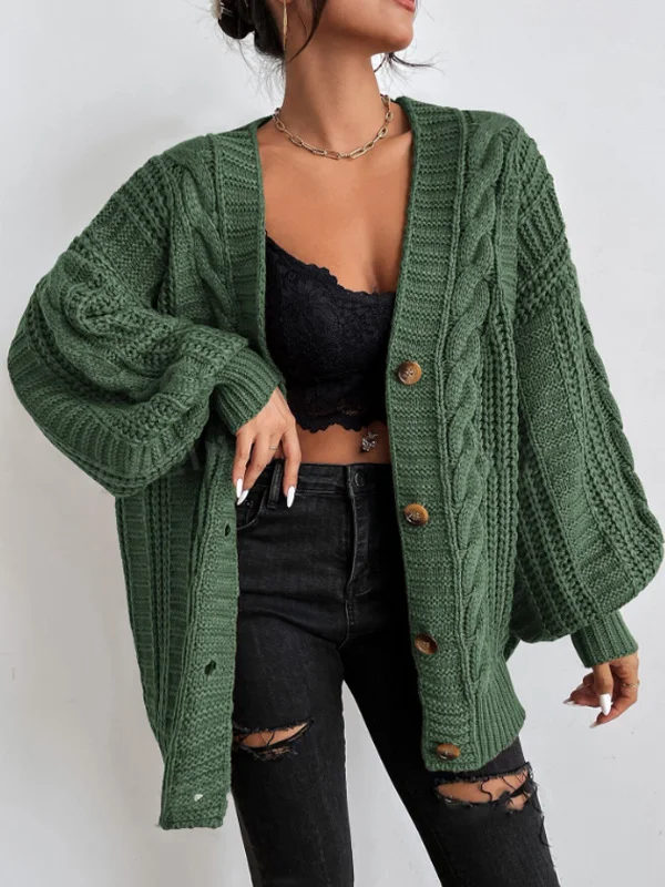 Nigikala Nigikala Sweater Lady Retro Style Loose Lantern Sleeve Knitted Coat