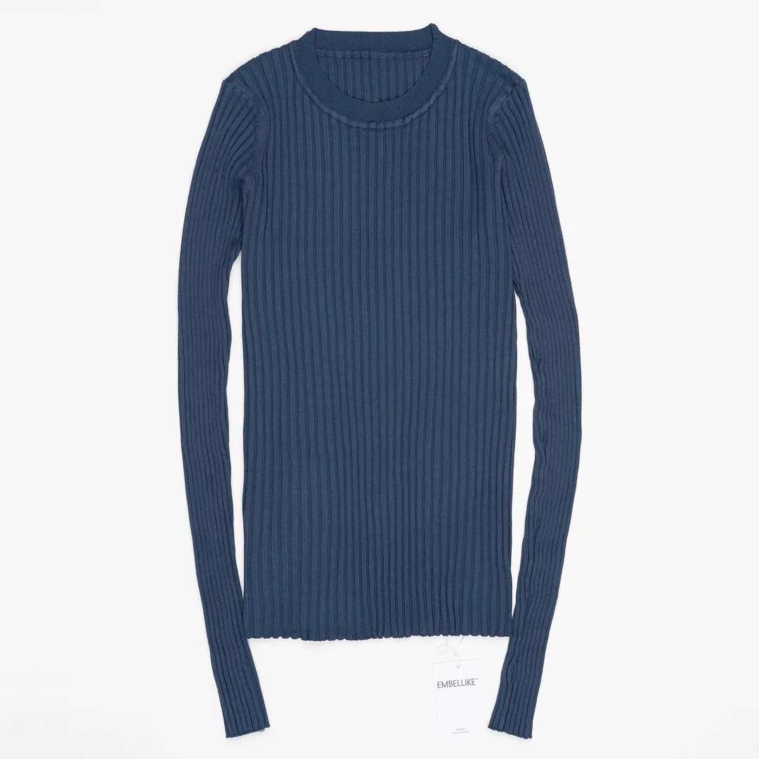 Women Sweater Pullover Basic Ribbed Sweaters Cotton Tops Knitted Solid Crew Neck With Thumb Hole