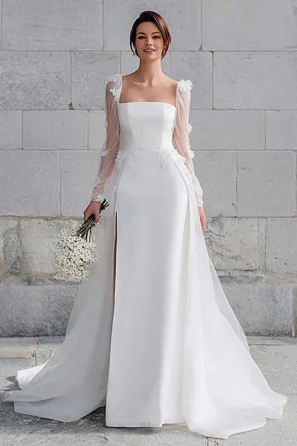 ivory lace bridal shower dress Zapaka Women Ivory V-Neck Short Wedding Dress with Slit Bodycon Ruched Lace Sleeves Bridal Shower Dress with Ruffles, Ivory / US12