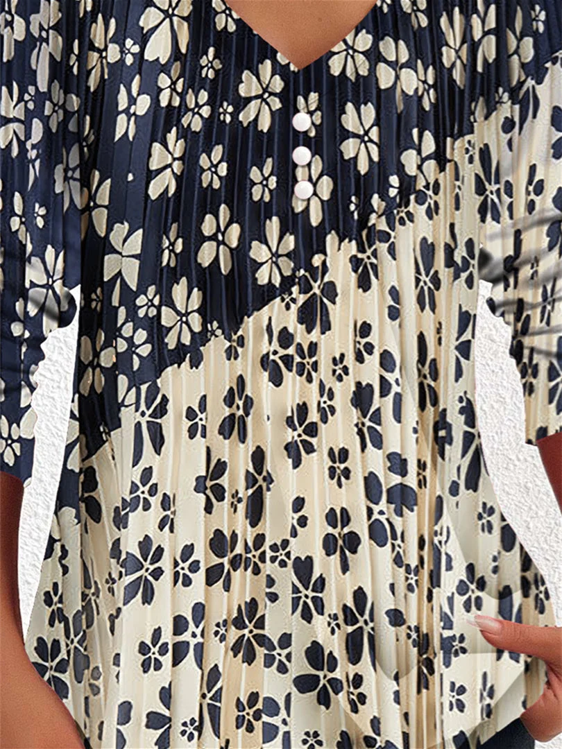 Women Half Sleeve V-neck Solid Color Dress