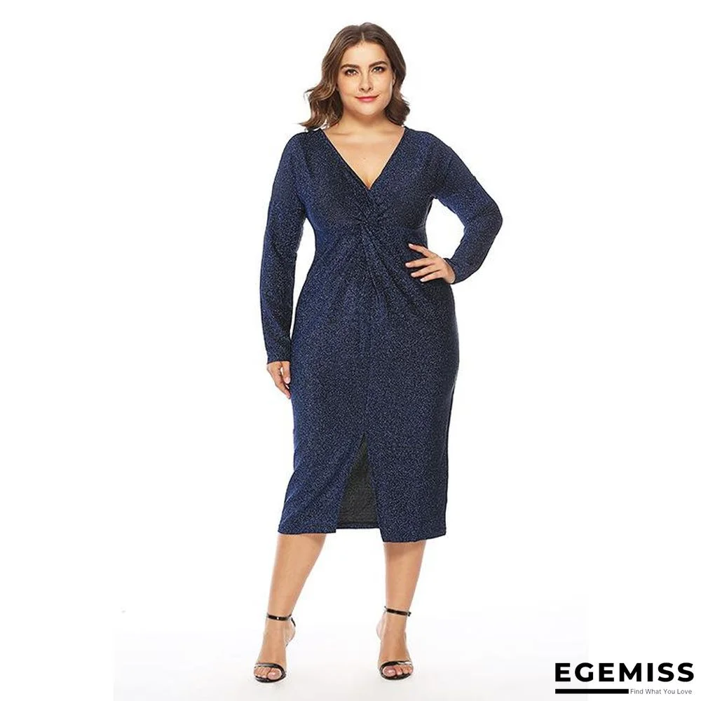 New European and American Large Size Women's V-neck Dress | EGEMISS