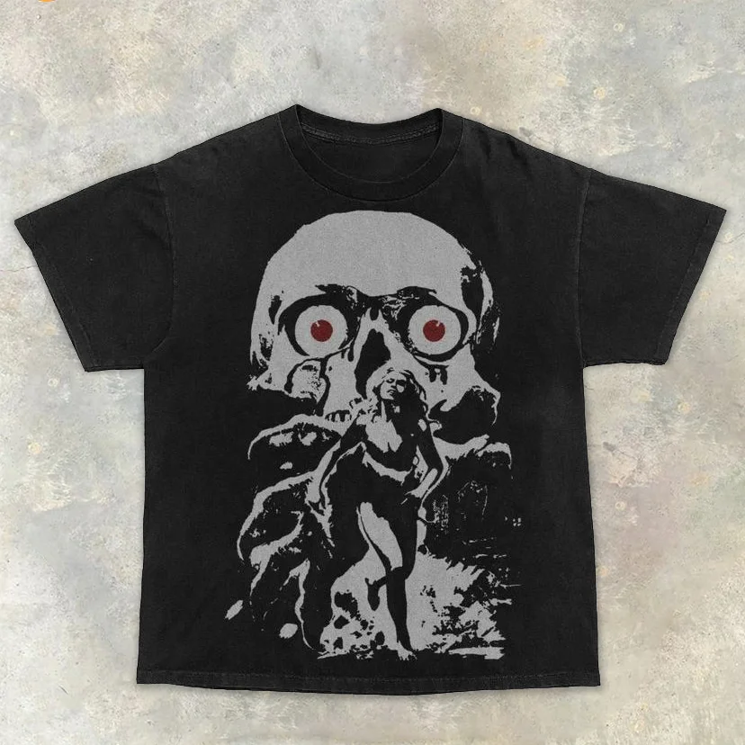 Personalized skull casual loose crewneck T-shirt