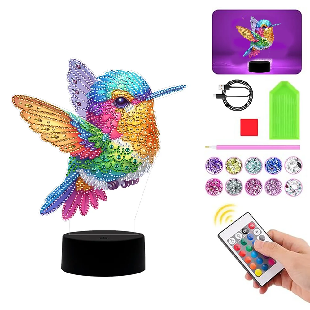 DIY Animal Hummingbird Diamond Painting Night Light Diamond Art Lamp Home Decoration