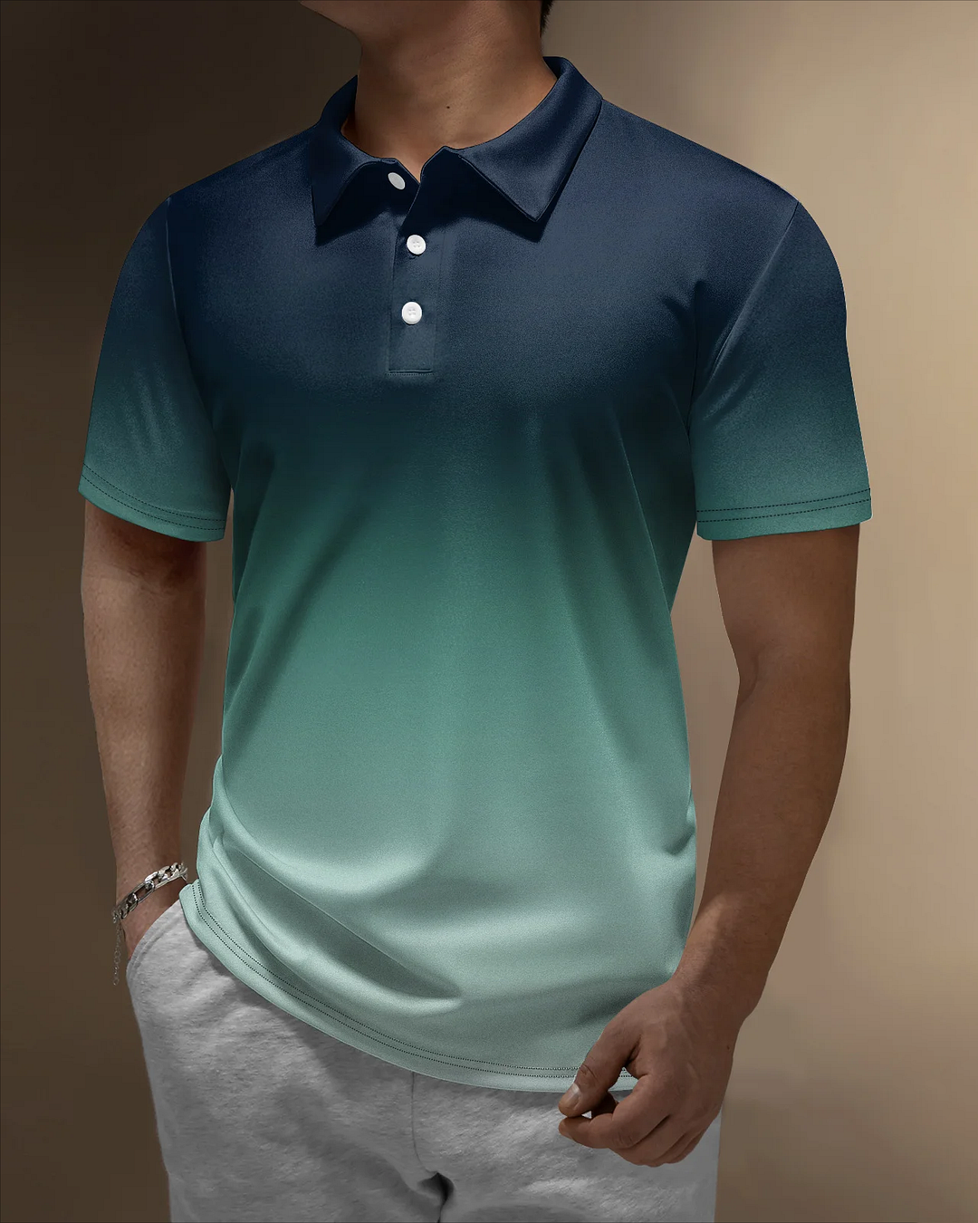 Men's Gradient Print Short Sleeve Polo Shirt 021