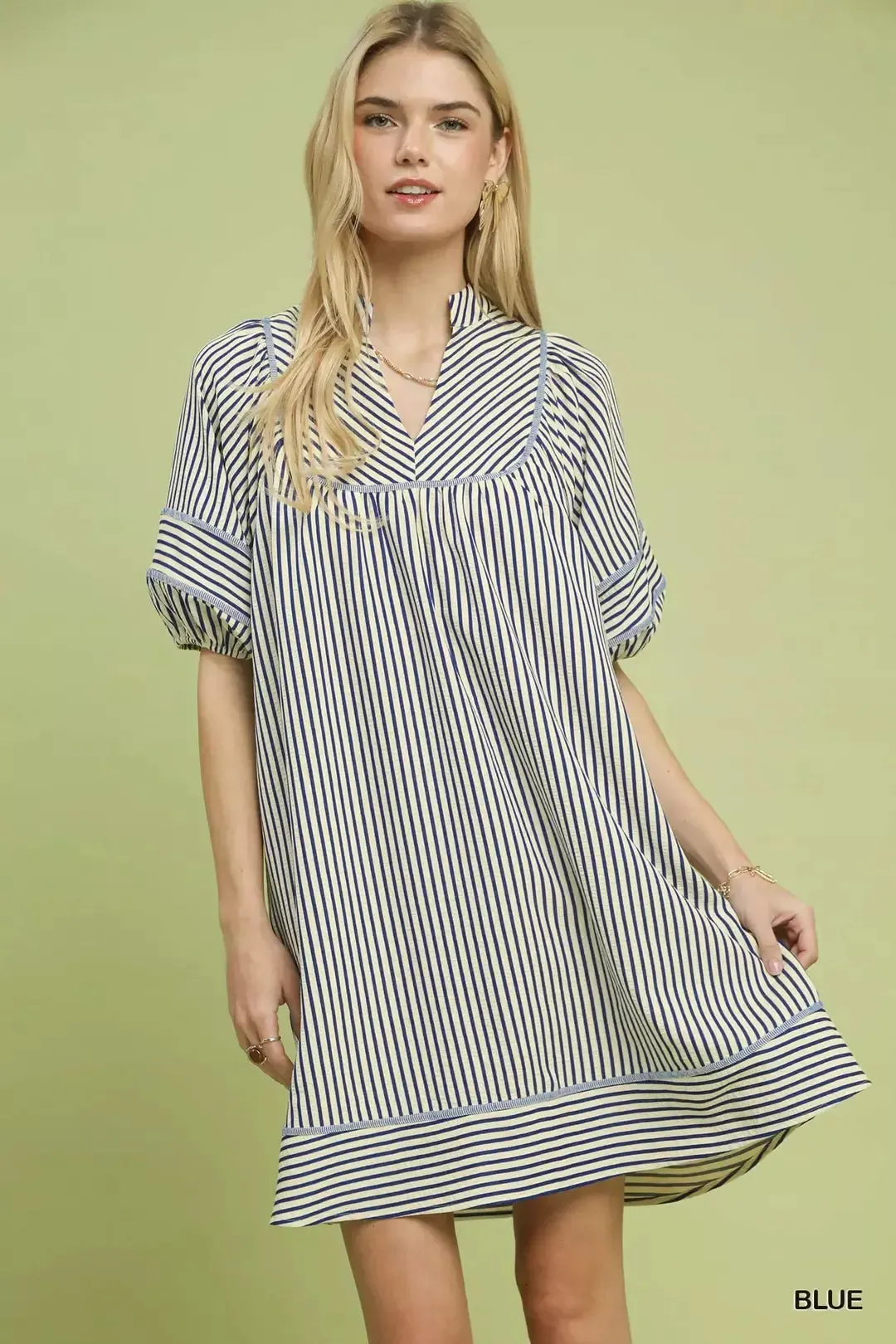 Umgee Striped Puff Sleeve Shift Dress mysite idetrend