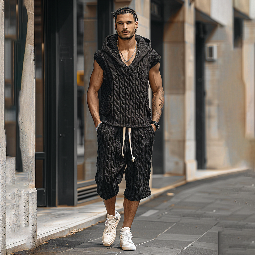 Men's Knitted Short Sleeve Hooded Suit-inspireuse