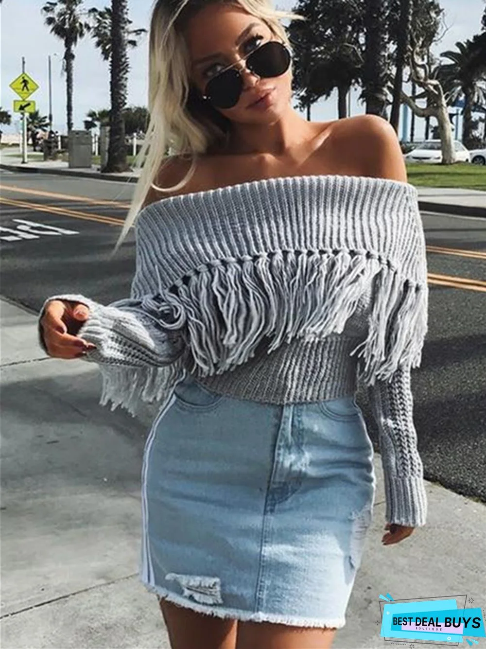 One-Shoulder Tassel Off-The-Shoulder Sexy Long-Sleeved Sweater