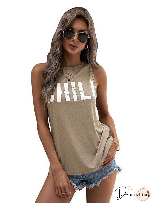 Loose Fit Women'S Slogan Printed Sleeveless Top