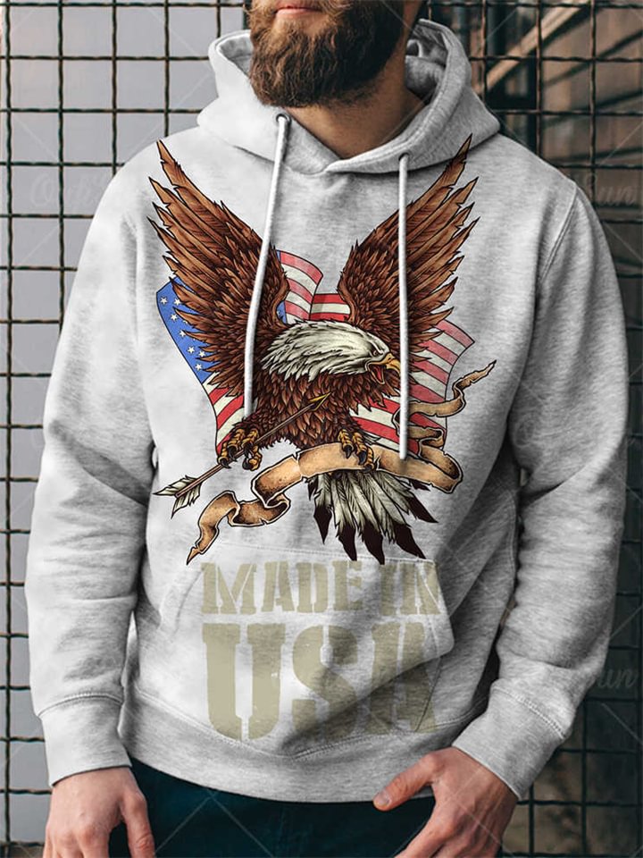 Summer fashion new street popular American flag eagle digital print men's sweatshirt trendy pullover hoodie-Hoverseek