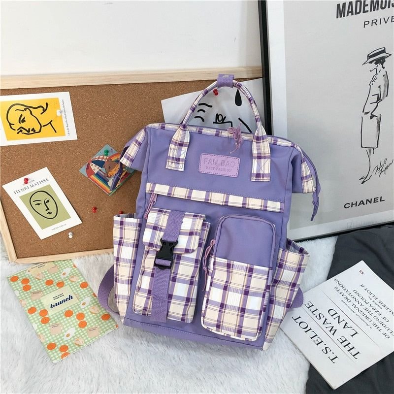 Vintage Casual Plaid Purple Cool Backpacks GCBRGW27 Fashion Pattern Travel School Bag