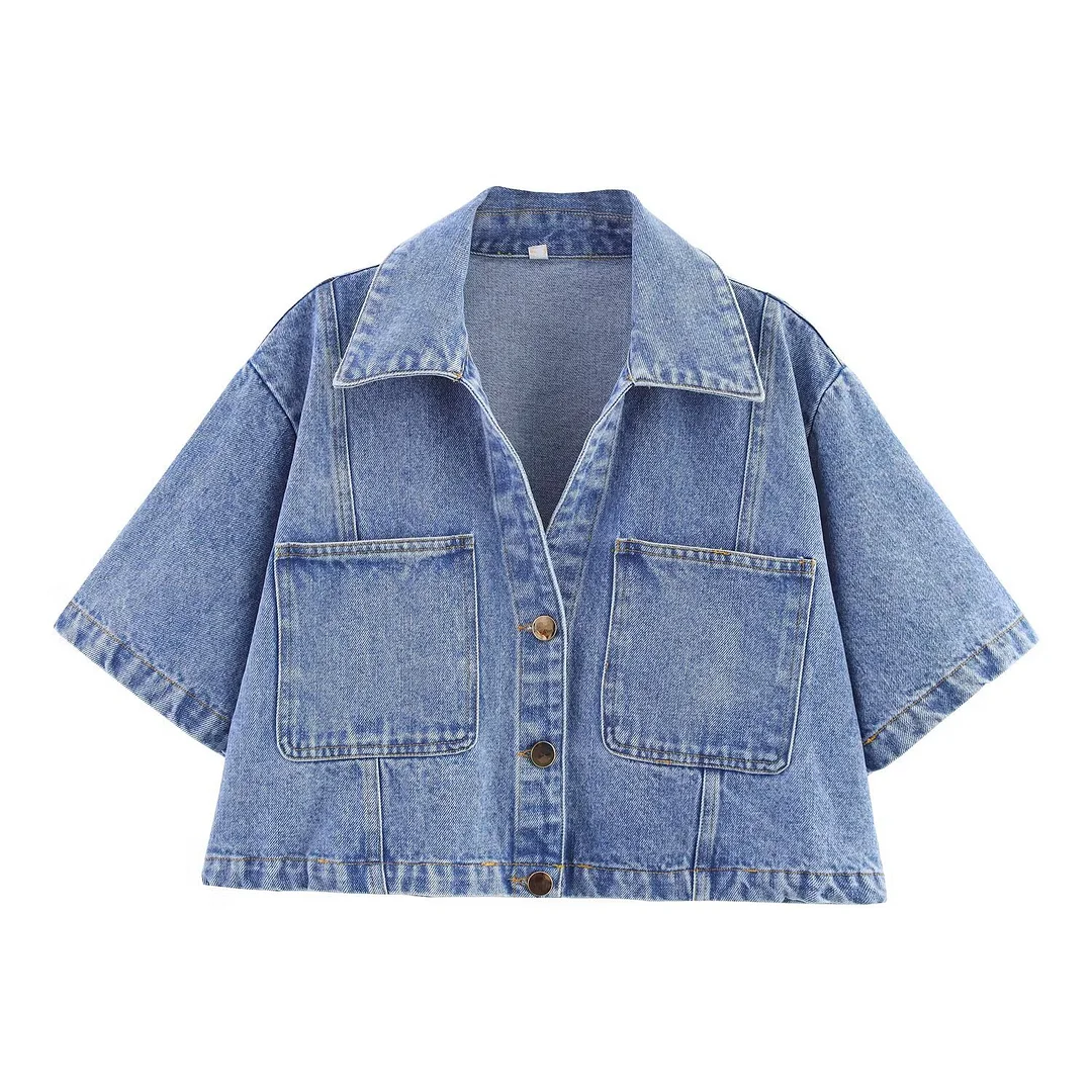Nigikala Nigikala For Women's Clothing INS Burst Short-Edover Collar Denim Shirt + Skirts