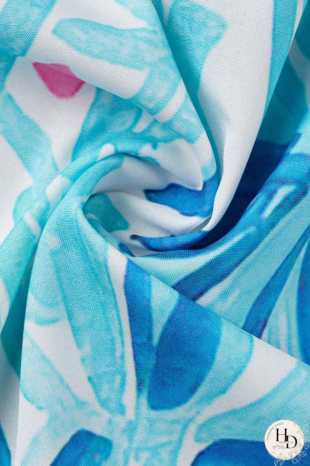 Sky Blue Casual Print Patchwork Buckle Turndown Collar Tops