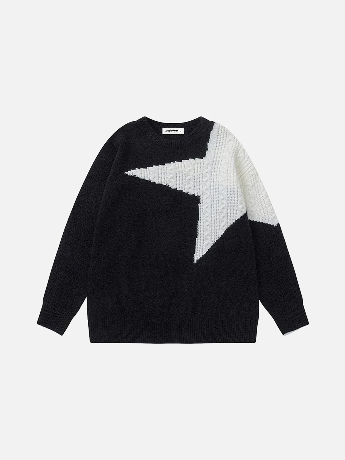 Black High Street Star Patchwork Oversized Sweater Front