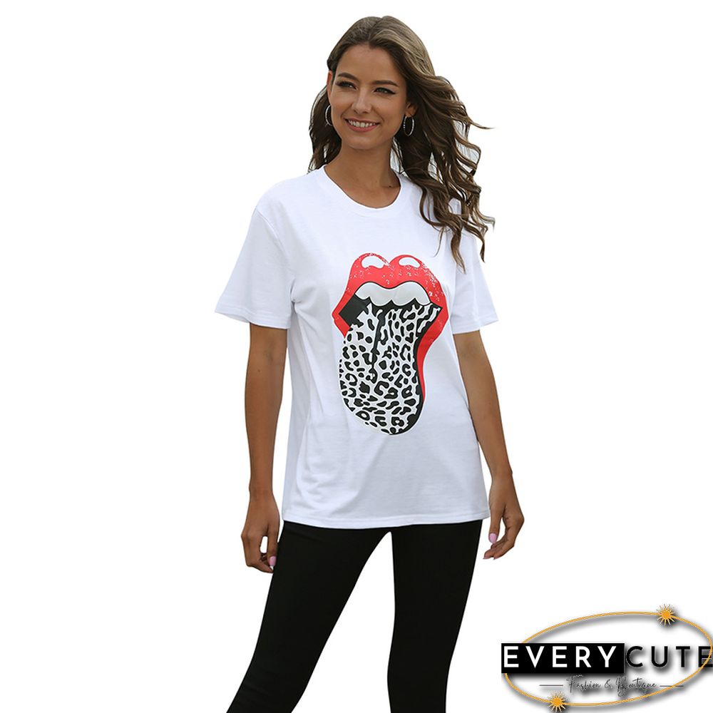 White Printed Loose Casual Tees
