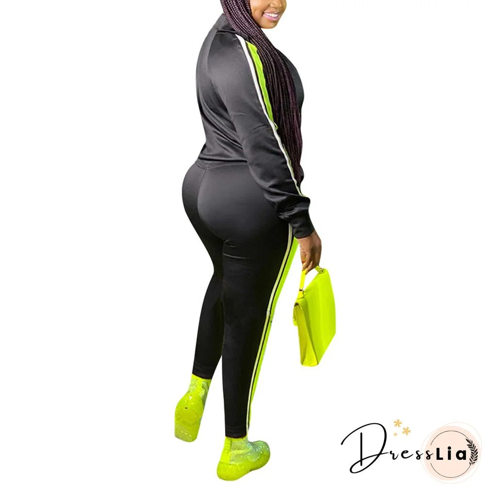 Women&rsquo;s Two Piece Outfits Plus Size Long Sleeve Striped Sweatshirt And Long Pants Set 2 Set Piece Set Woman Tracksuit