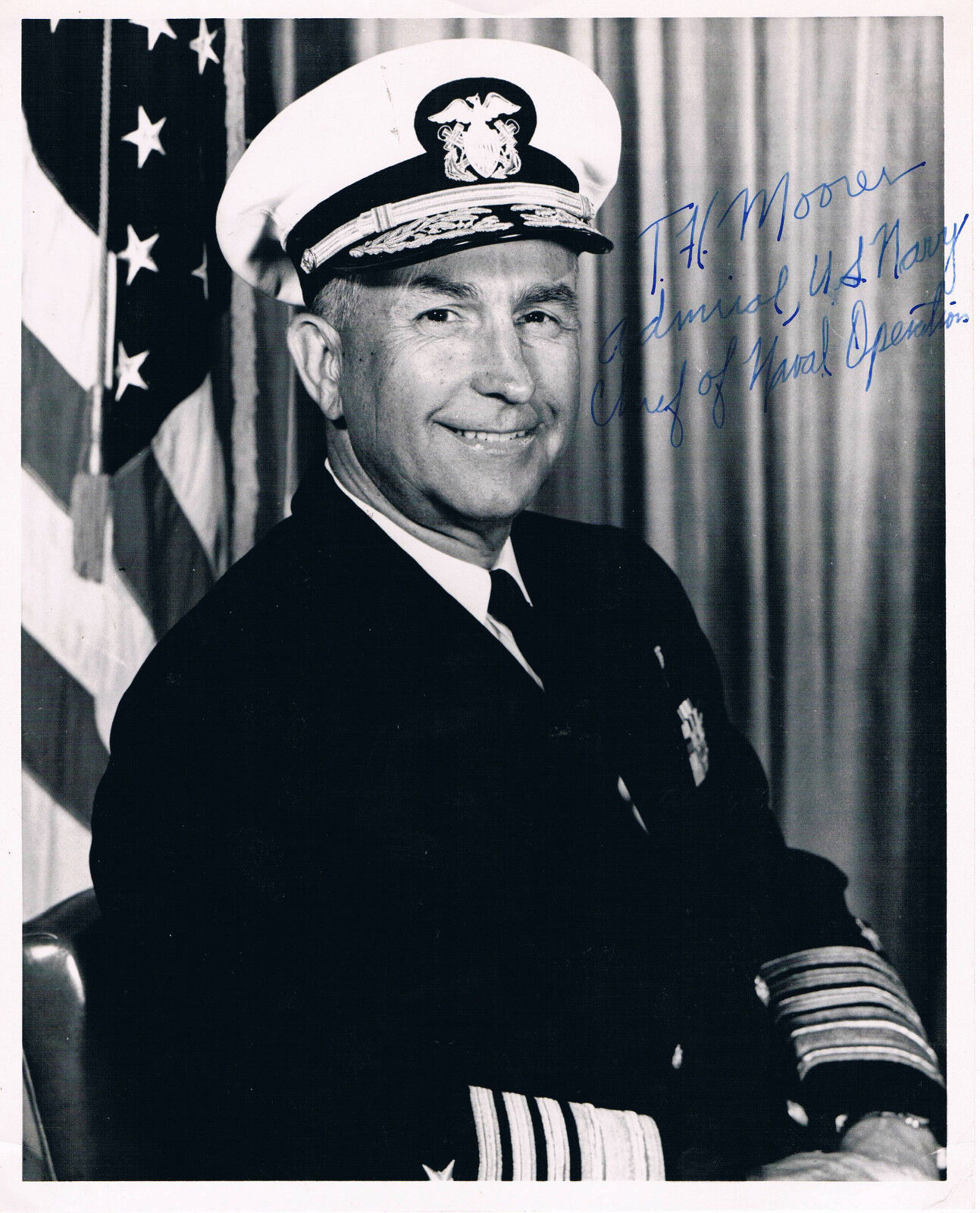 USA Admiral Thomas Hinman Moorer 1912-2004 genuine autograph signed 8x10