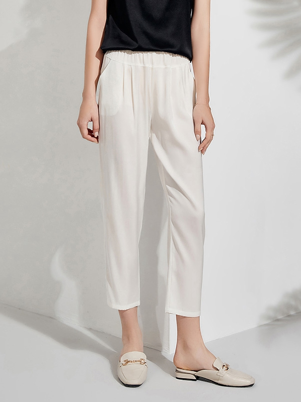 Pantalon en soie respirant style court-Soieplus