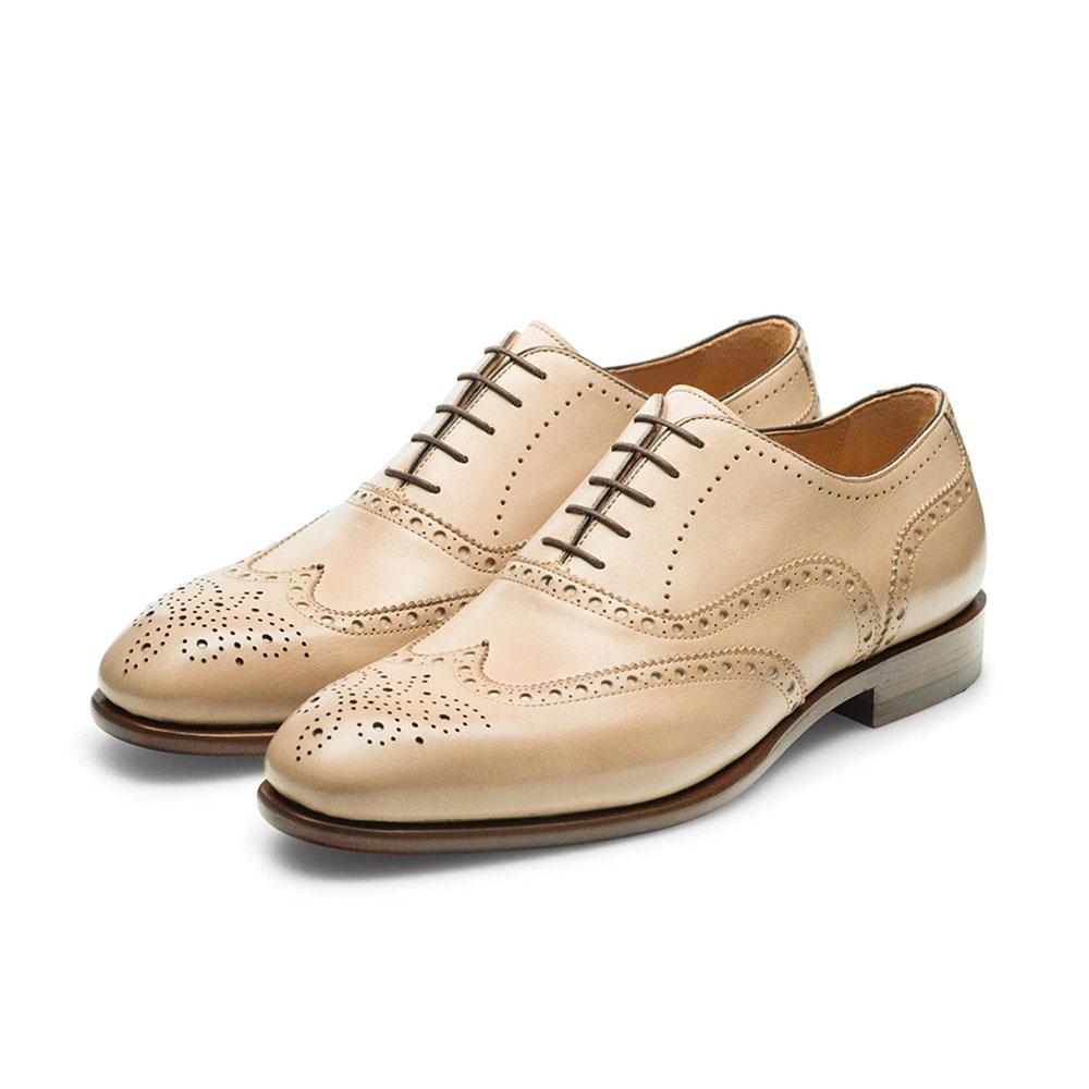 Beige Vegan Leather Round Toe Low Heel Lace-Up Oxford Shoes Women Nicepairs