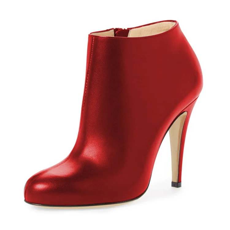 FSJ Red Heeled Boots Chunky Heel Fashion Work Ankle Boots |FSJ Shoes