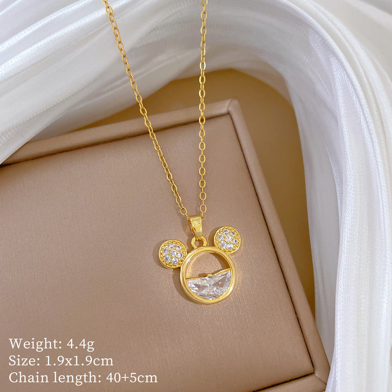 Necklace Earrings Set With Full Diamonds And Hollowed-Out Mouse Head Personalized Banquet Earrings And Necklace Set