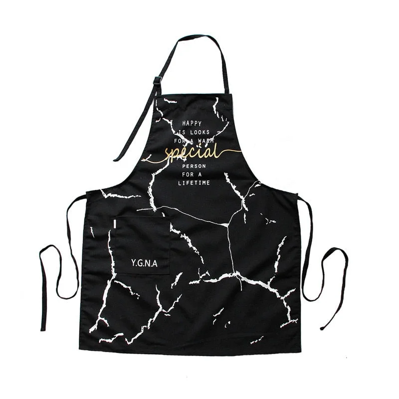 INS Nordic Cotton Apron Black White Marble Cooking Aprons For Men Women with Big Pocket Bib Overalls Kitchen Baking Accessories