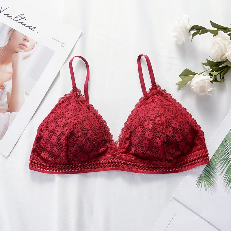 Lace bra, women's panties, triangle cut, lingerie, V-shaped wireless underwear, soft and thin seamless 1/2 piece bra, 2021