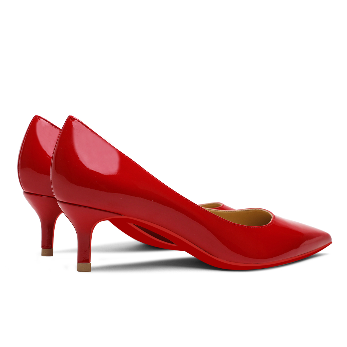 50mm Women's Low Heel Kittens Pointed Toe Casual Slip On Patent Red Bottoms Pumps-vocosishoes