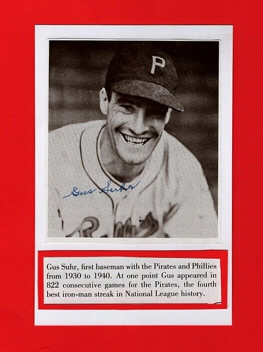 1930-39 GUS SUHR-PITTSBURGH PIRATES AUTOGRAPHED 4X6 BOOK Photo Poster painting-d.2004