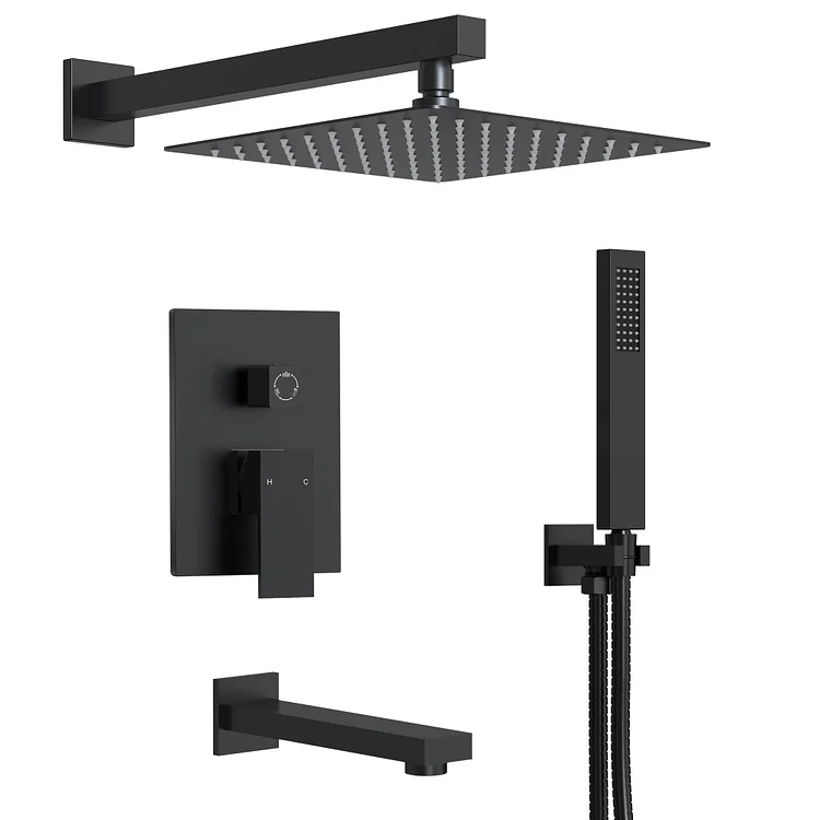 M6603BI-B10BL 10 in. Rain Shower Head System Shower Faucet Combo Set with Bathtub Spout and Handheld Sprayer