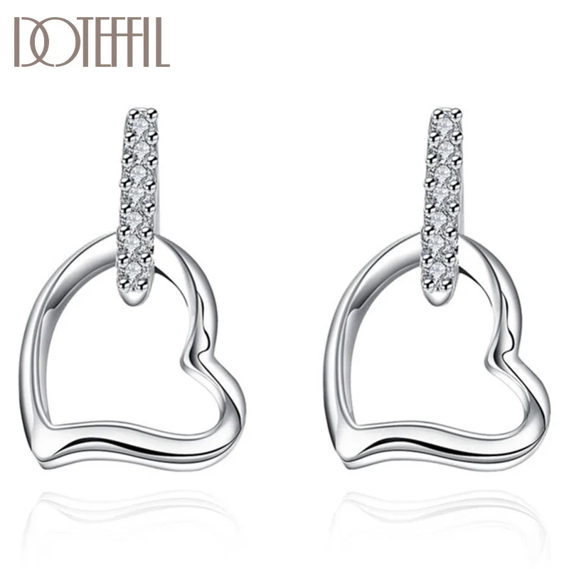 DOTEFFIL 925 Sterling Silver Heart-Shaped AAA Zircon Earrings Charm Women Jewelry 