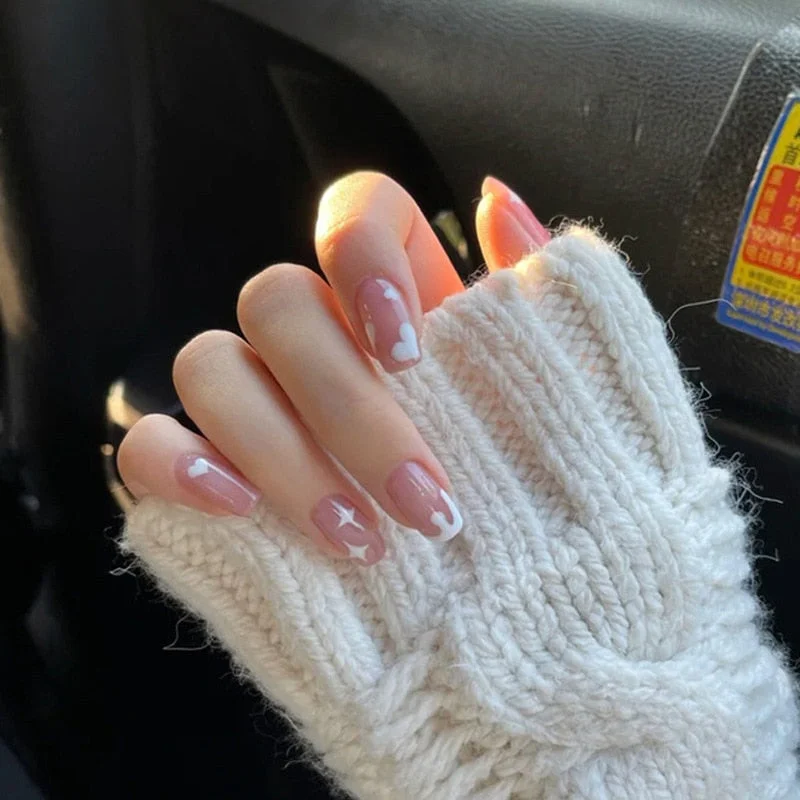 24PCS Rose Pink Color Changing Fake Nails Art Tips Press On False Detachable Full Cover Artificial Nail Art DIY Manicure No Glue-Nail Inspo