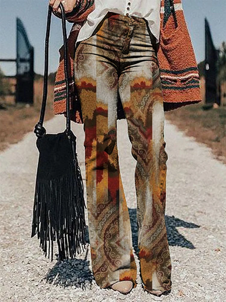 Casual Vintage Print Trousers