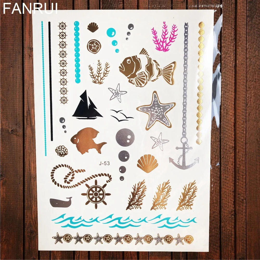 Star Moon Diamond Golden Metallic Tattoo Stickers Women Body Hands Art Temporary Tattoo Sexy Girl Leg Flash Tatto Glitter Metal