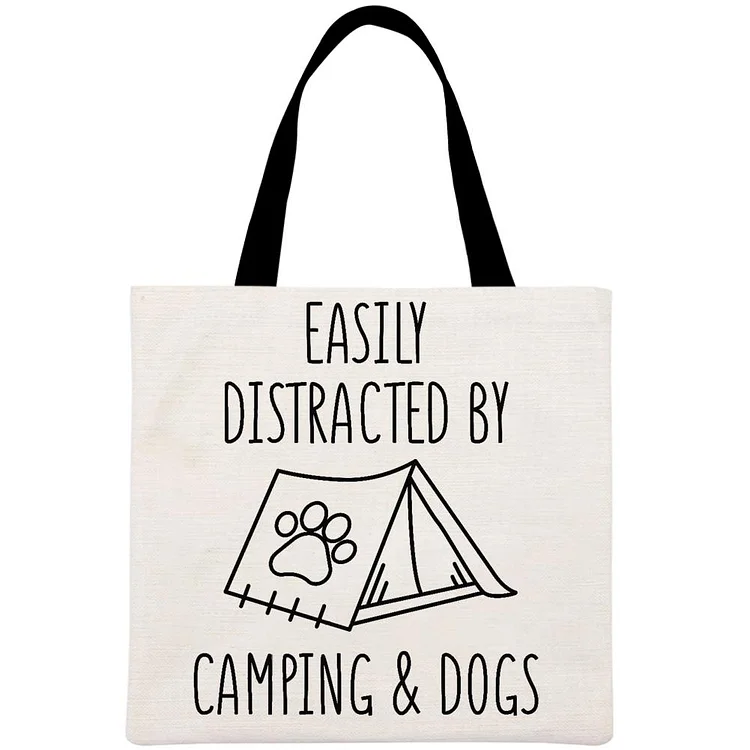 Camping And Dogs Printed Linen Bag-Annaletters