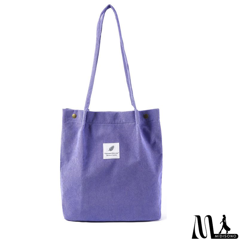 MidiSono - Women Large Smiley Corduroy Shoulder Tote Bag