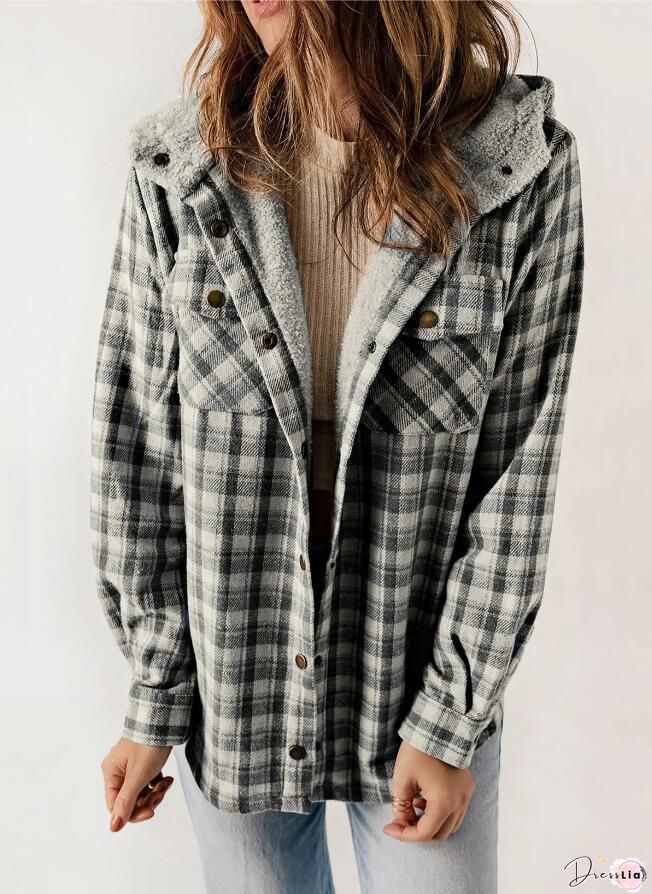 Thick Turn Down Collar Plus Size Plaid Shirt Coat