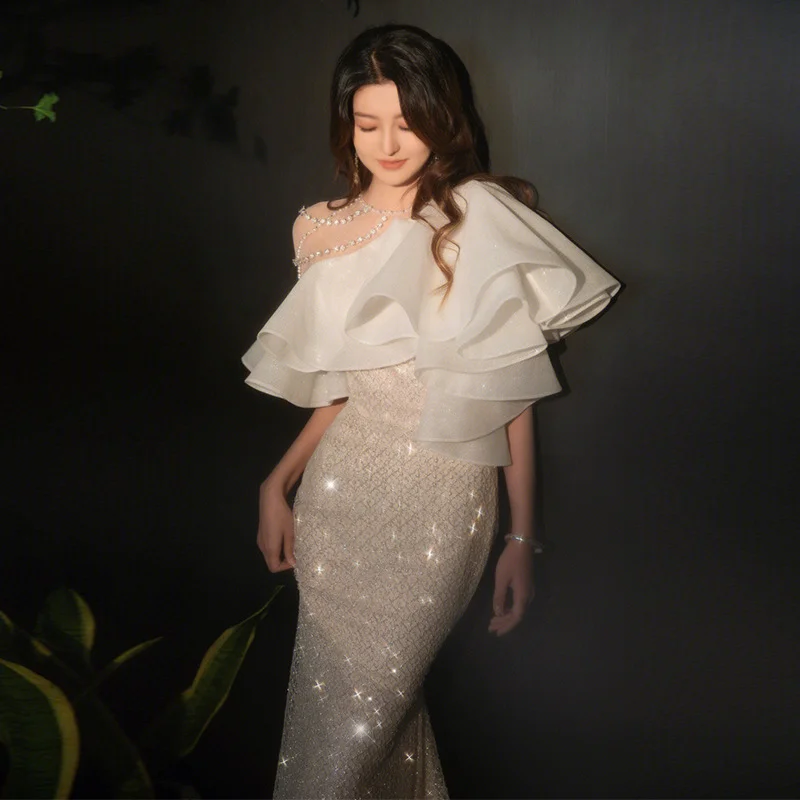 Brownm Temperament Queen Evening Dress High-End Luxury Famous Banquet Party Dress Fish Tail Bridal Toast