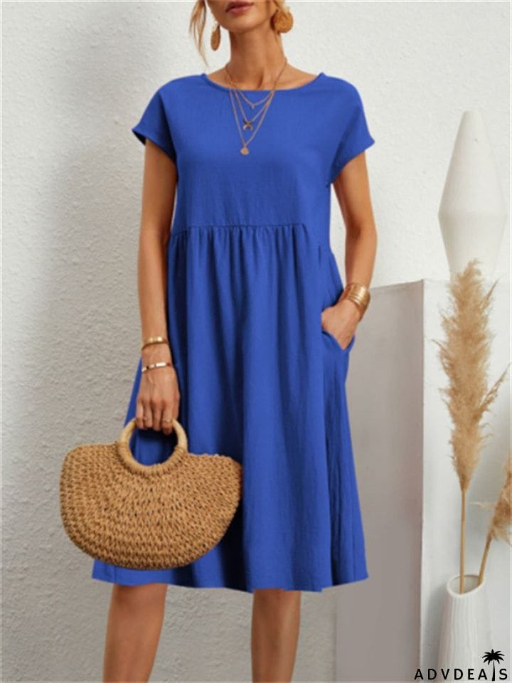 Simple Classy Round Neck A-line Ladies Dress