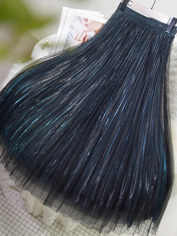 Candy color elastic waist mesh skirt