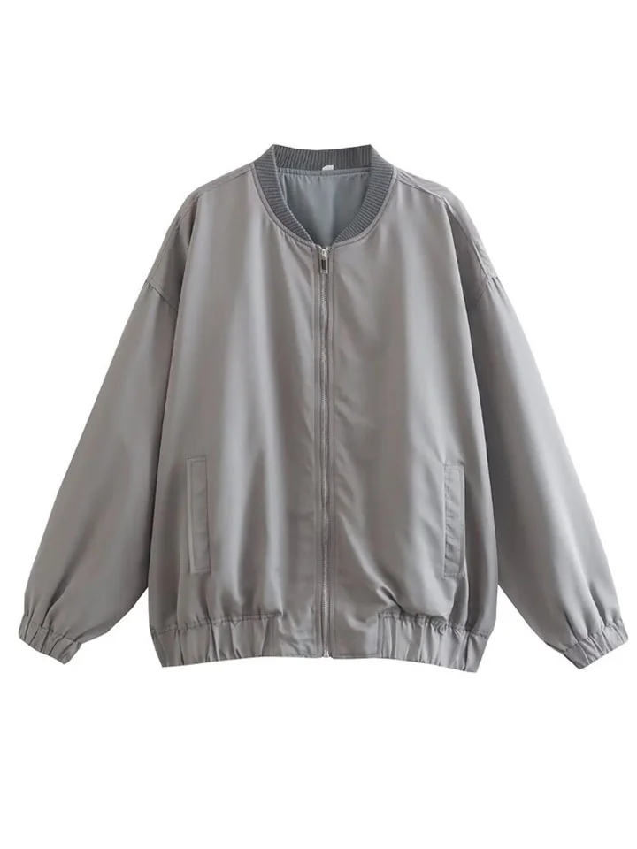 Women's Long Sleeve Standing Collar Loose Flight Solid Color Women's Jacket Fashion Temperament Coat S-L | 168DEAL